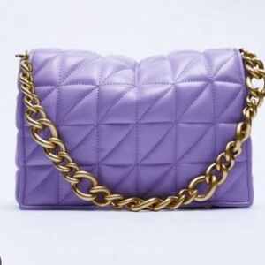 New Zara Lavender Quilted Shoulder Bag with Gold Chain